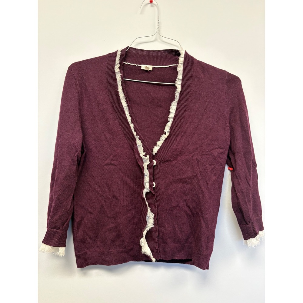 J.Crew Vintage Plum Wool Cashmere Fringe Cardigan Sweater S Holiday 07 Burgundy